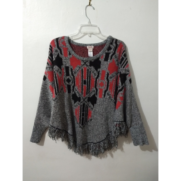 Mossimo Supply Co. Sweaters - BOGO ITEM- Mossimo Poncho Sweater Aztec Print Fringe Hem Fall Essential Crewneck